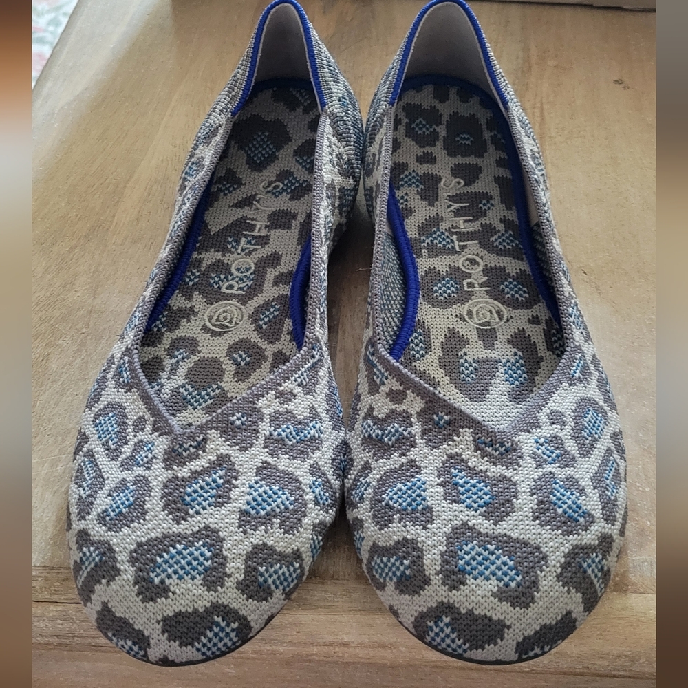 Rothy's Leopard Knit Ballet Flats in Gray and Blue